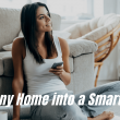 Young Brunette Woman Using her phone for smart home settings